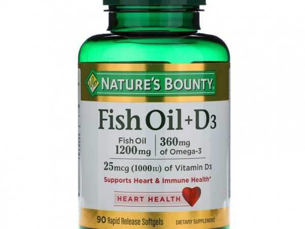 Nature's Bounty, Рыбий жир + D3, 90 быстро высвобождаемых мягких капсул