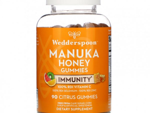 Wedderspoon, Manuka Honey, жевательные конфеты для иммунитета, цитрусовые, 90 жевательных конфет