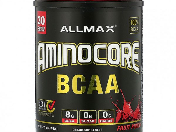 ALLMAX Nutrition, AMINOCORE BCAA, смесь для роста мышц, фруктовый пунш, 315 г (0,69 фунта)