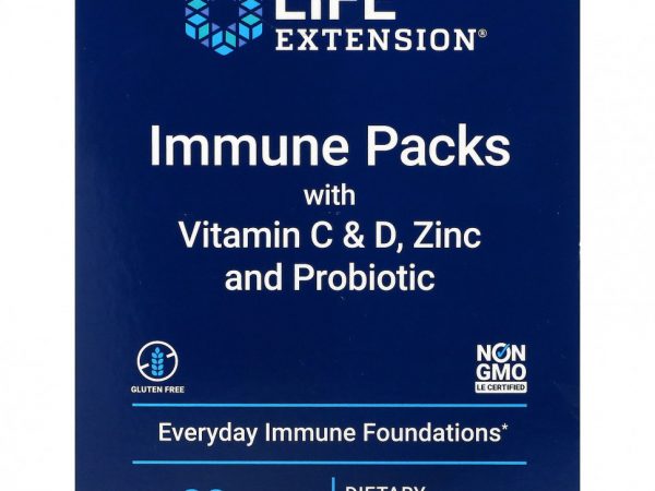 Life Extension, Иммунные пакеты с витаминами C и D, цинком и пробиотиком, 30 пакетиков