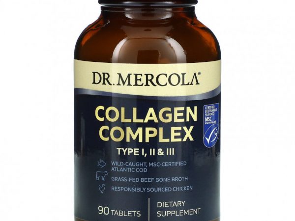 Dr. Mercola, Collagen Complex, тип I, II и III, 90 таблеток