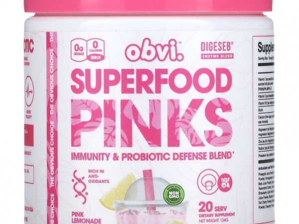 Obvi, Superfood Pinks, розовый лимонад, 124 г (4,37 унции)