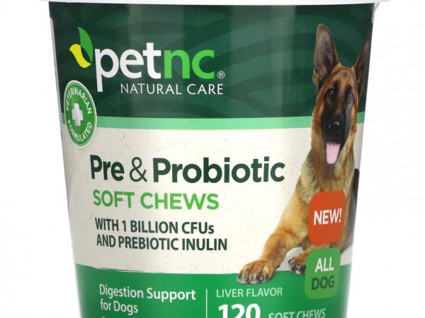 petnc NATURAL CARE, Жевательные таблетки с пребиотиками и пробиотиками, для всех собак, печень, 120 жевательных таблеток, 180 г (6,3 унции)