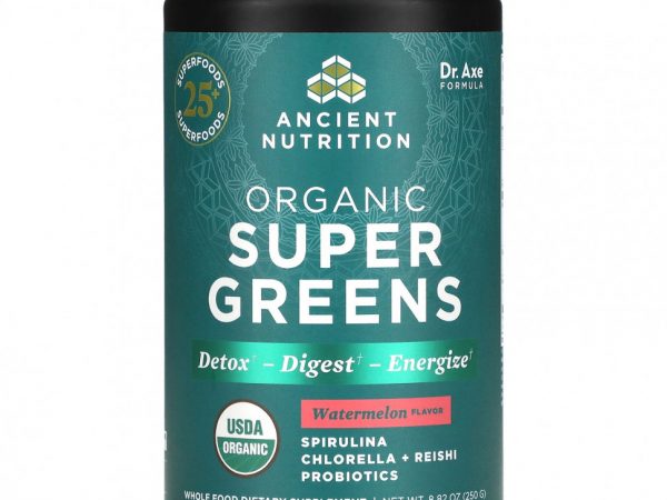 Dr. Axe / Ancient Nutrition, Organics Super Greens, Watermelon, 8.82 oz (250 g)