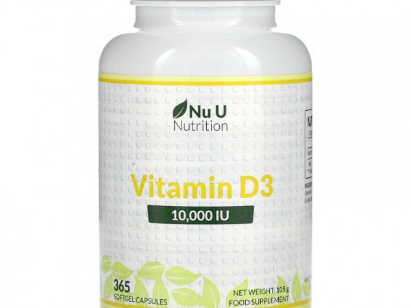 Nu U Nutrition, Витамин D3, 10 000 МЕ, 365 мягких таблеток