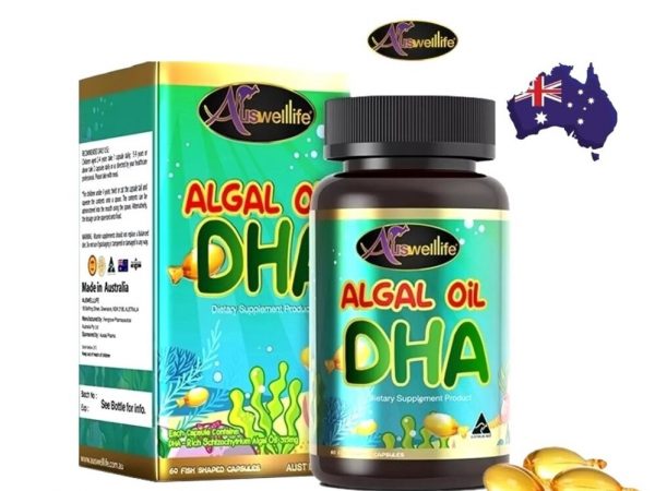 Auswelllife Algal Oil DHA витамины для головного мозга и глаз детям и взрослым, 60 капсул. Австралия