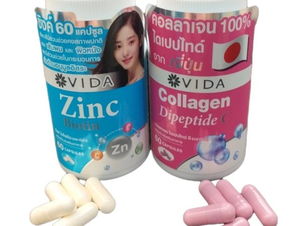 Комплекс для волос, кожи, ногтей и суставов Vida Collagen Dipeptide и Vida Zinc Biotin.