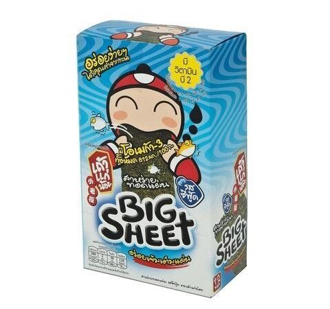 Снек из морских водорослей Tao Kae Noi Seaweed Sea Food Big Sheet Flavour, (морепродукты) 3,5grX12 шт. Таиланд