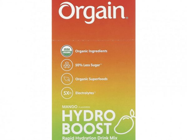 Orgain, Смесь для быстрого увлажнения Hydro Boost, манго, 8 пакетиков по 14 г (0,49 унции)