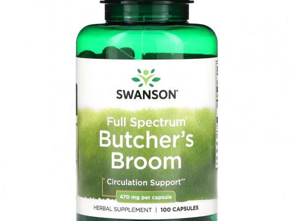 Swanson, Butcher's Broom, полный спектр, 470 мг, 100 капсул