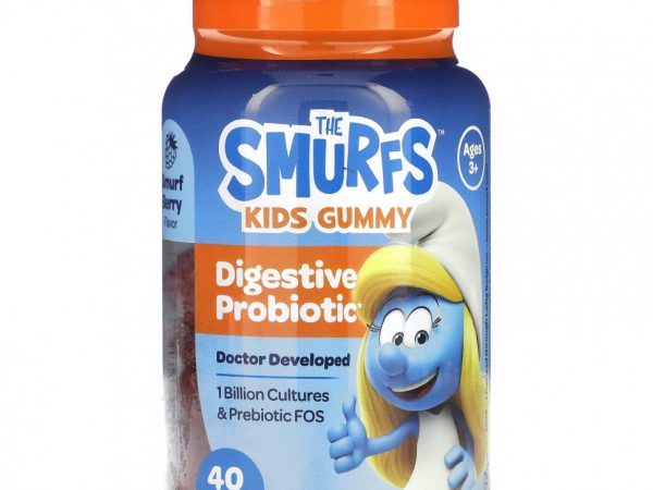 The Smurfs, жевательный пробиотик для пищеварения, для детей от 3 лет, ягодный вкус, 40 жевательных конфет
