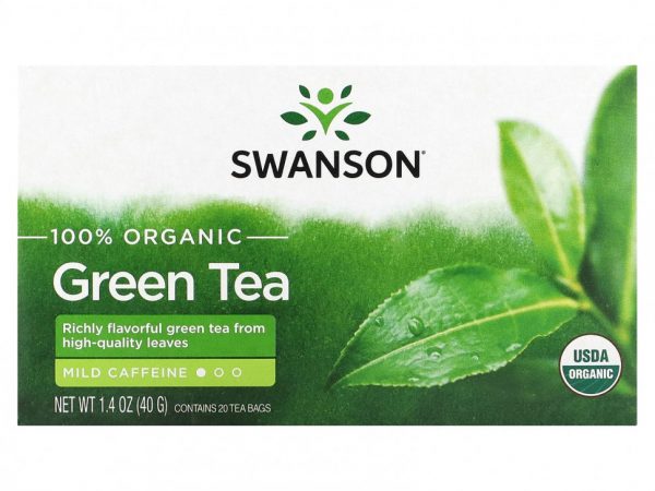 Swanson, 100% органический зеленый чай, 20 чайных пакетиков, 40 г (1,4 унции)