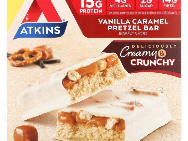 Atkins, Protein Meal Meal, крендель с ванилью и карамелью, 5 батончиков, 60 г (2,12 унции)