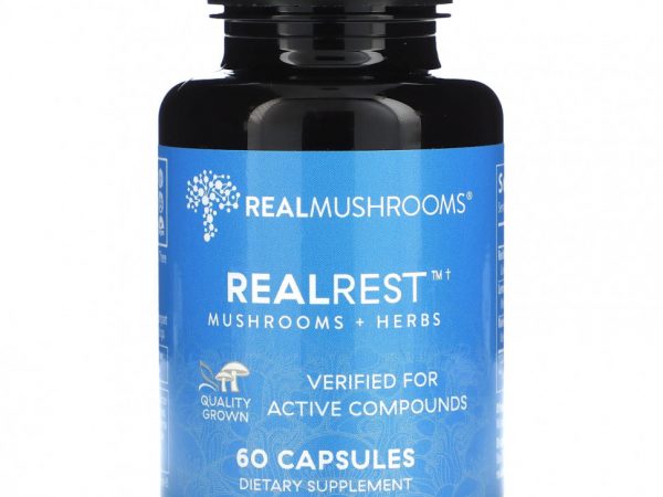 Real Mushrooms, RealRest, грибы и травы`` 60 капсул