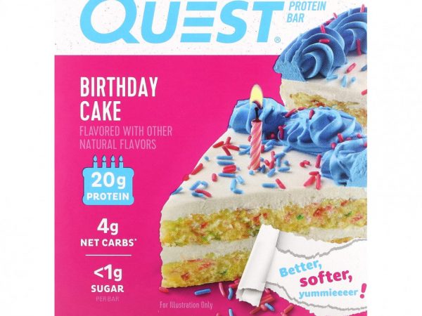 Quest Nutrition, Протеиновый батончик, праздничный торт, 4 батончика, 60 г (2,12 унции)