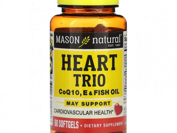 Mason Natural, Heart Trio, коэнзим Q10, пищевой и рыбий жир, 60 мягких таблеток