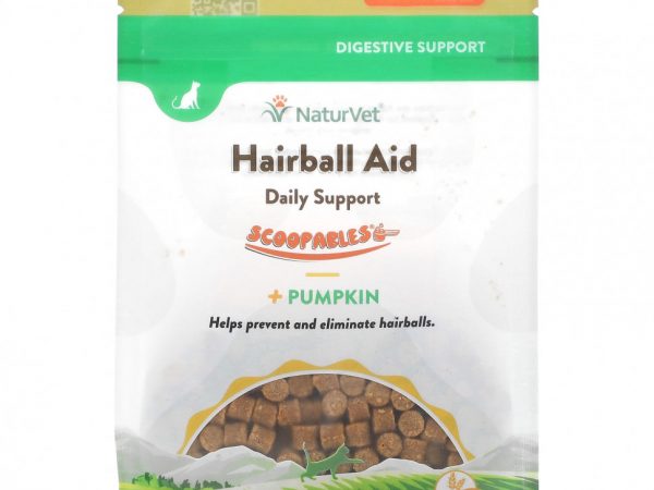 NaturVet, Scoopables, Ежедневная поддержка Hairball Aid + тыква, для кошек, лосось, 45 мерных ложек, 157,5 г (5,5 унции)