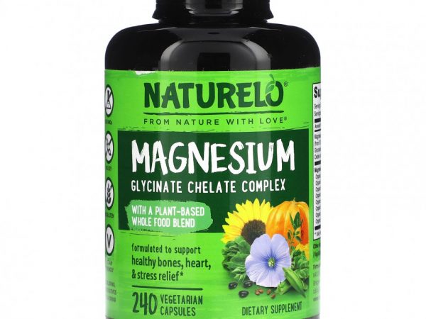 NATURELO, Комплекс глицината магния и хелата, 240 вегетарианских капсул