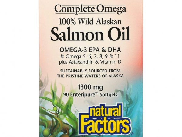 Natural Factors, 100% жир дикого аляскинского лосося, 1300 мг, 90 капсул Enteripure