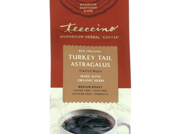 Teeccino, Травяной кофе с грибами, индейка и астрагал, обжаренный клен, средняя обжарка, без кофеина, 284 г (10 унций)