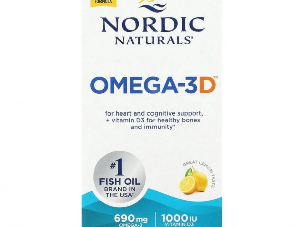 Nordic Naturals, Omega-3D, со вкусом лимона, 1000 мг, 120 мягких желатиновых капсул