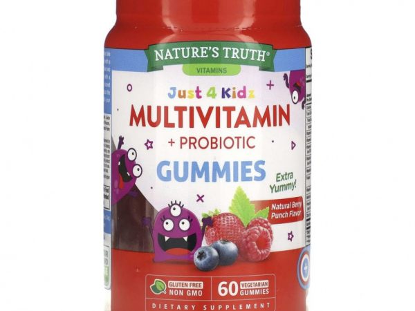Nature's Truth, Just 4 Kidz, мультивитамины и пробиотики, натуральный ягодный пунш, 60 вегетарианских жевательных таблеток