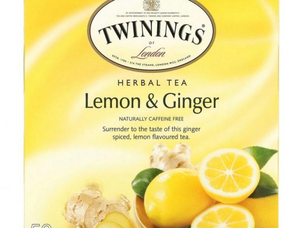 Twinings, травяной чай, лимон и имбирь, без кофеина, 50 чайных пакетиков, 75 г (2,65 унции)