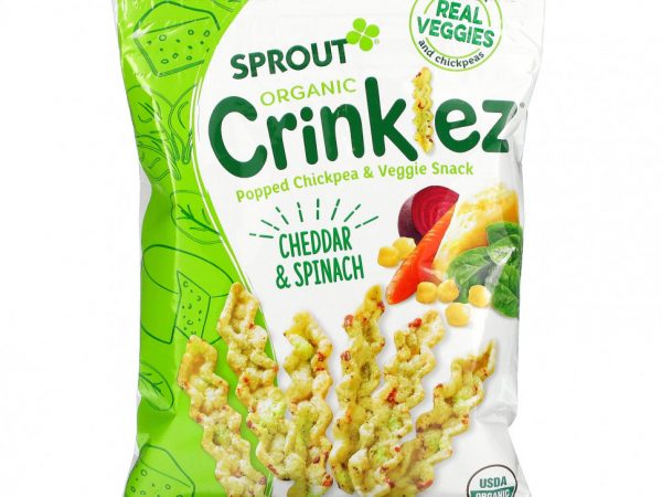 Sprout Organic, Crinklez, снек из нута и овощей, для малышей от 12 месяцев, чеддер и шпинат, 42 г (1,48 унции)