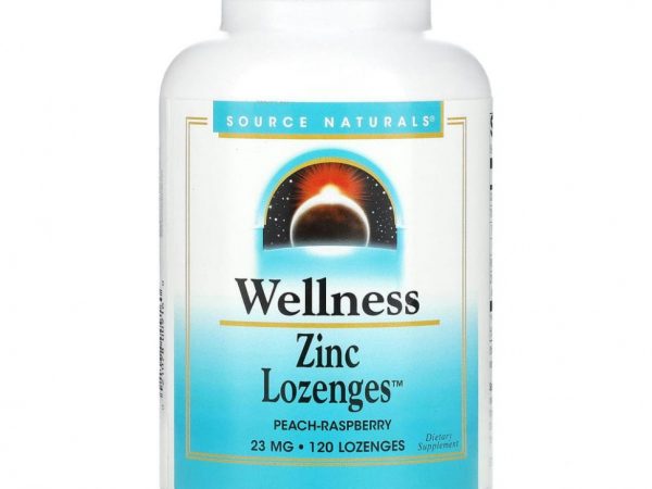Source Naturals, Wellness, леденцы с цинком, вкус персика и малины, 23 мг, 120 леденцов