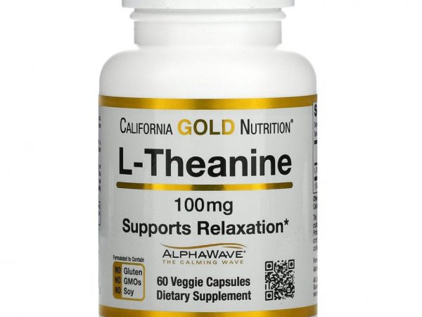 California Gold Nutrition, AlphaWave, L-теанин, поддерживает расслабление и спокойную концентрацию, 100 мг, 60 растительных капсул