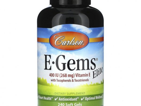 Carlson, E-Gems Elite, витамин E с токоферолами и токотриенолами, 268 мг (400 МЕ), 240 мягких таблеток