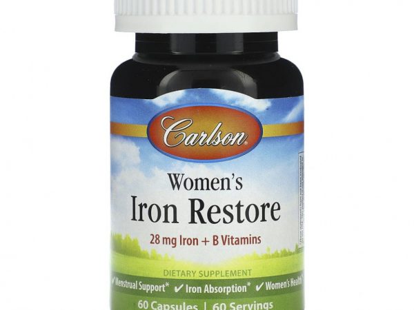 Carlson, Womens Iron Restore, 28 mg Iron + B Vitamins, 60 Capsules