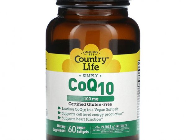 Country Life, Simply CoQ10, 100 мг, 60 веганских капсул