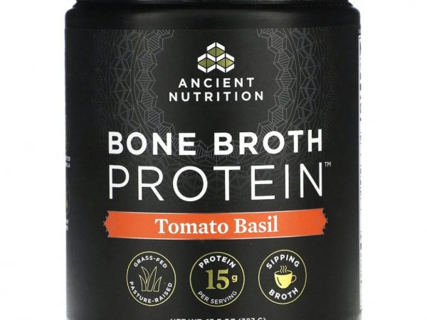 Dr. Axe / Ancient Nutrition, Bone Broth Protein, томатный базилик, 387 г (13,7 унции)