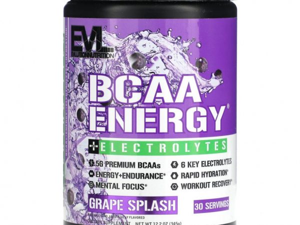EVLution Nutrition, BCAA Energy Plus, электролиты, со вкусом винограда, 345 г (12,2 унции)
