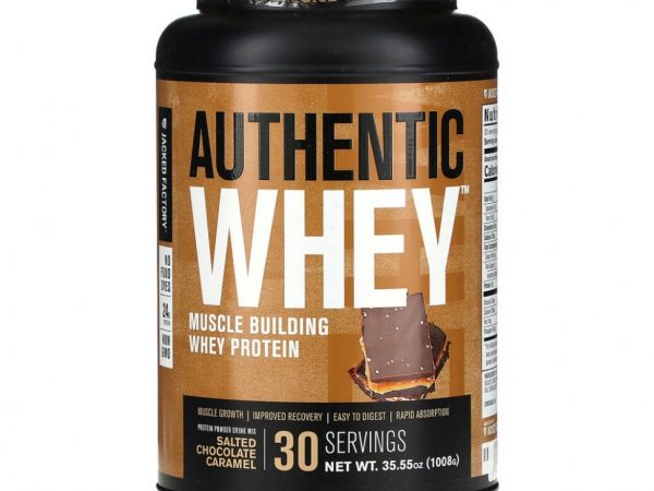 Jacked Factory, Authentic Whey, сывороточный протеин для наращивания мышечной массы, соленый шоколад и карамель, 1008 г (35,55 унции)