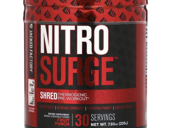 Jacked Factory, Nitro Surge, термогенное измельчение перед тренировкой, фруктовый пунш, 7,93 унции (225 г)