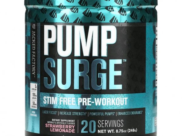Jacked Factory, Pump Surge, без стимуляторов перед тренировкой, клубничный лимонад, 248 г (8,75 унции)