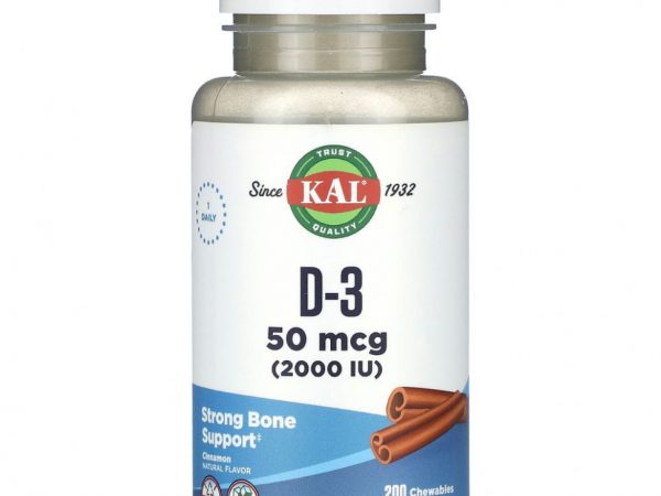 KAL, D-3, корица, 50 мкг (2000 МЕ), 200 жевательных таблеток