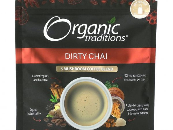 Organic Traditions, Смесь из 5 грибов и кофе, грязный чай, 100 г (3,5 унции)
