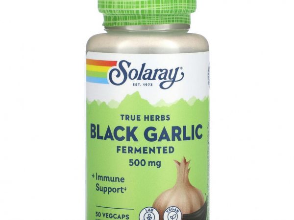 Solaray, True Herbs, черный чеснок, ферментированный, 500 мг, 50 вегетарианских капсул
