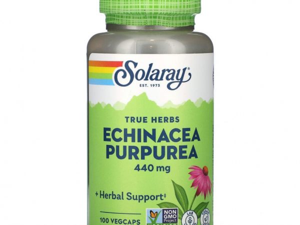 Solaray, True Herbs, эхинацея пурпурная, 440 мг, 100 растительных капсул