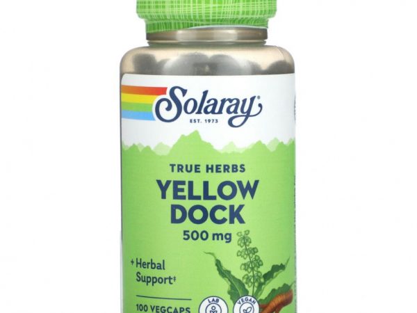 Solaray, True Herbs, желтый док, 500 мг, 100 растительных капсул