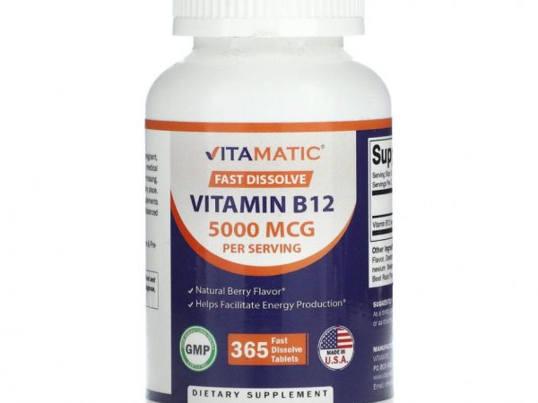 Vitamatic, Витамин B12, натуральные ягоды, 2500 мкг, 365 быстрорастворимых таблеток