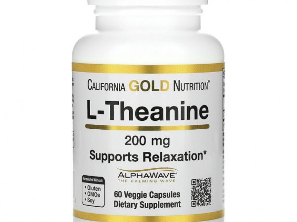 California Gold Nutrition, AlphaWave, L-теанин, поддерживает расслабление и спокойную концентрацию, 200 мг, 60 растительных капсул