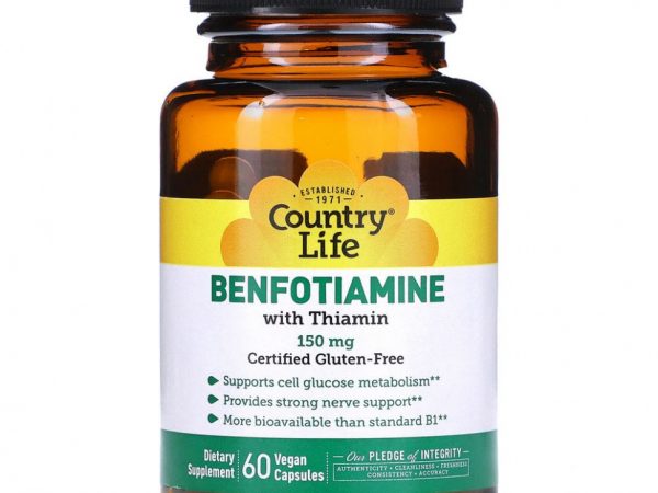Country Life, Бенфотиамин, с коферментом B1, 150 мг, 60 растительных капсул