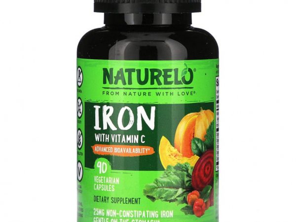 NATURELO, железо с витамином C, 90 вегетарианских капсул