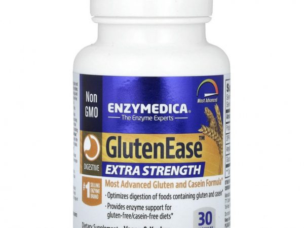 Enzymedica, GlutenEase, добавка для переваривания глютена с повышенной силой действия, 30 капсул