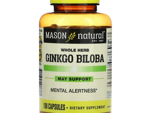 Mason Natural, цельное растение гинкго билоба, 180 капсул