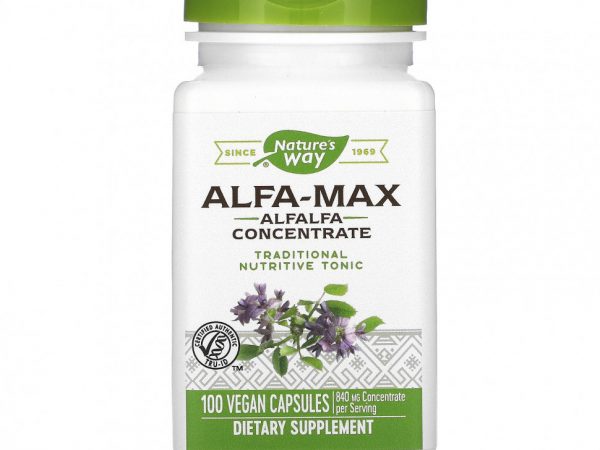 Nature's Way, Alfa-Max, концентрат люцерны, 420 мг, 100 веганских капсул
